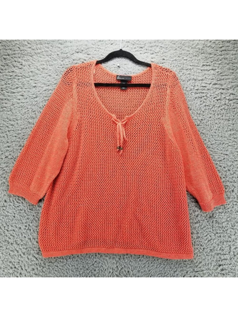 Lane Bryant Sweater Womens 22/24 Orange Open Knit 3/4 Sleeve Pullover